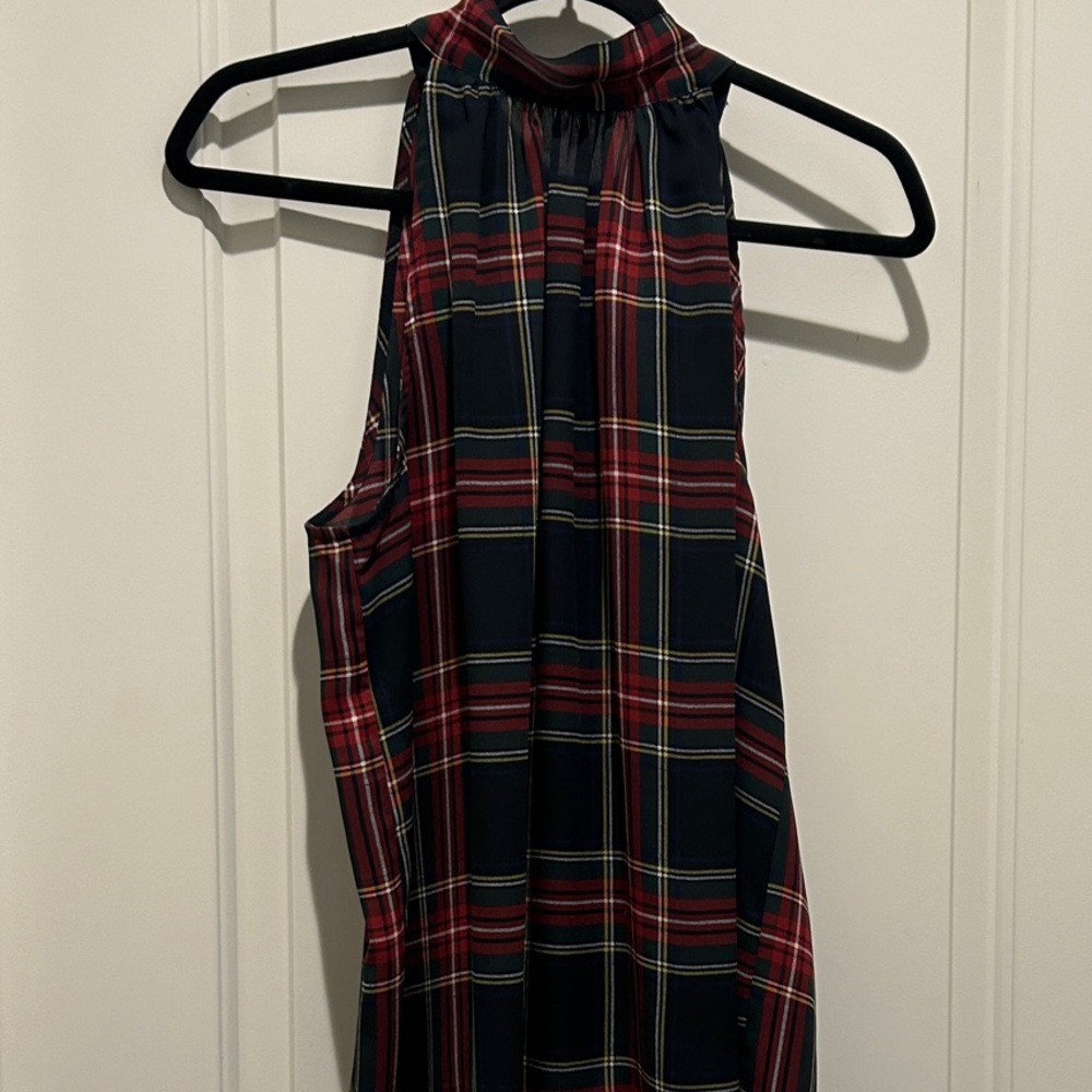 J. Crew Factory Red and Black Plaid Halter Top